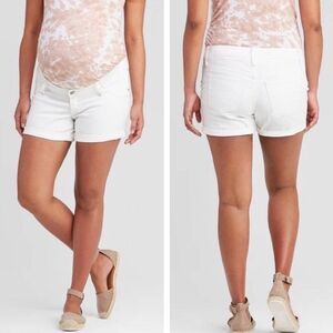 Ingrid & Isabel Under Belly White Midi Maternity Jean Shorts Size 12